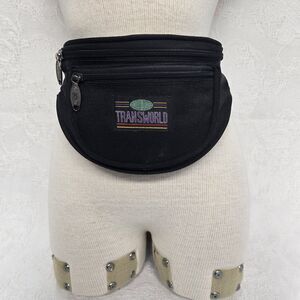 Trans World Airline Black 90s Fanny Pack Retro Nylon Bum Bag Waist Sporty Travel